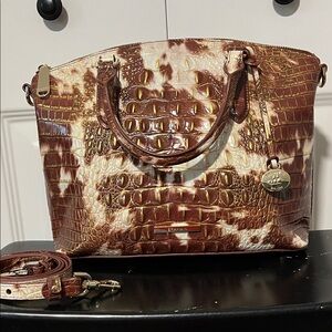 Brahmin Brown and Cream Embossed Satchel